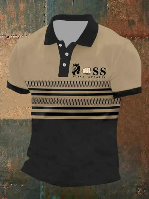Men's Retro Letter Print Casual Polo Shirt