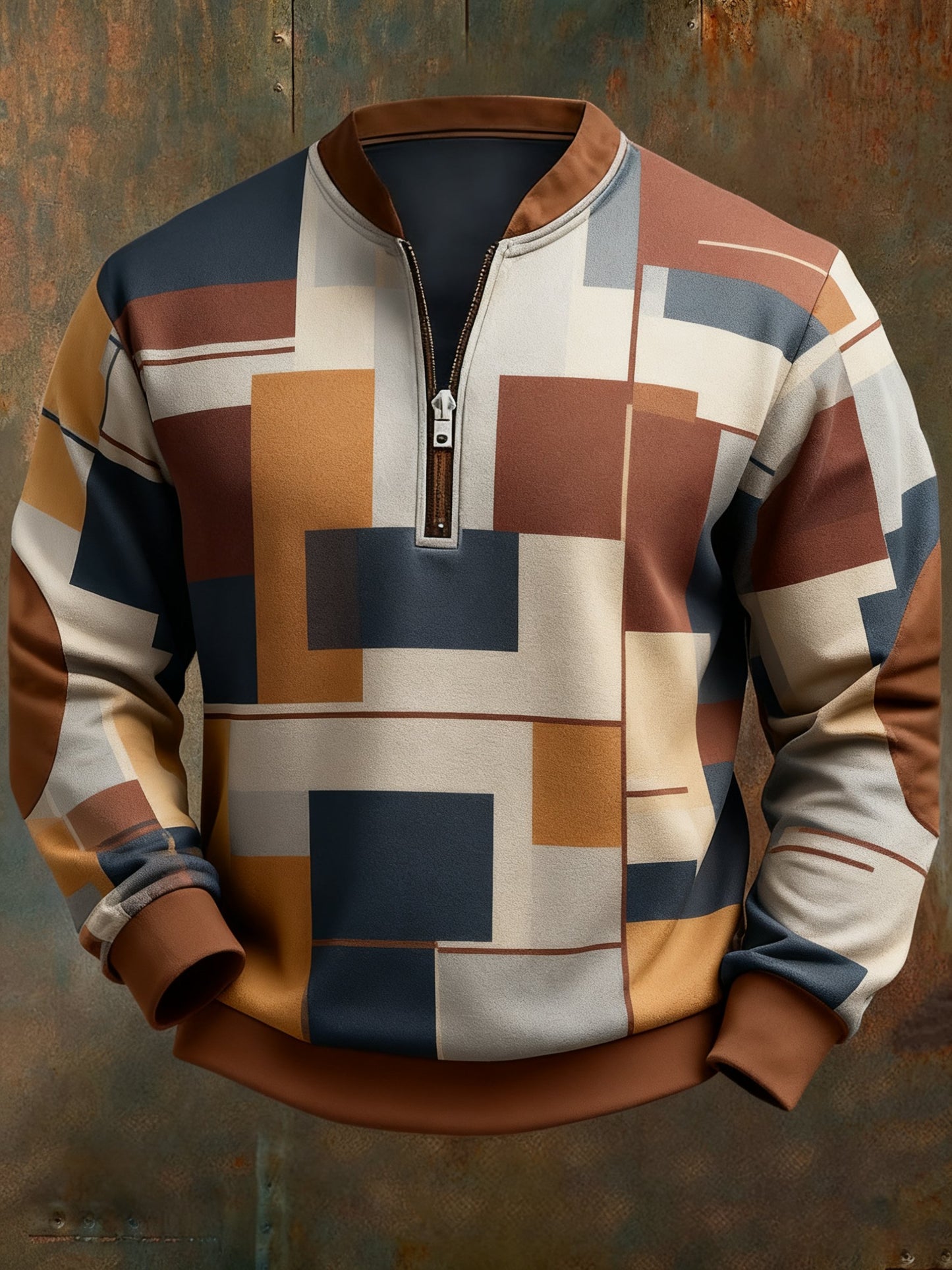 Men's Casual Geometric Color Block Print Sweatshirt