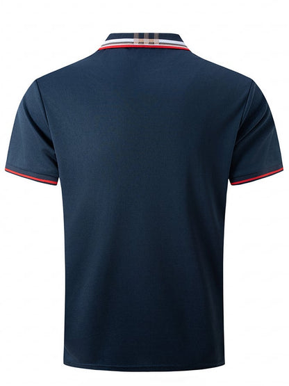 Men's Ribbed Floral Collar Solid Color Button Up Short Sleeved Polo Shirt