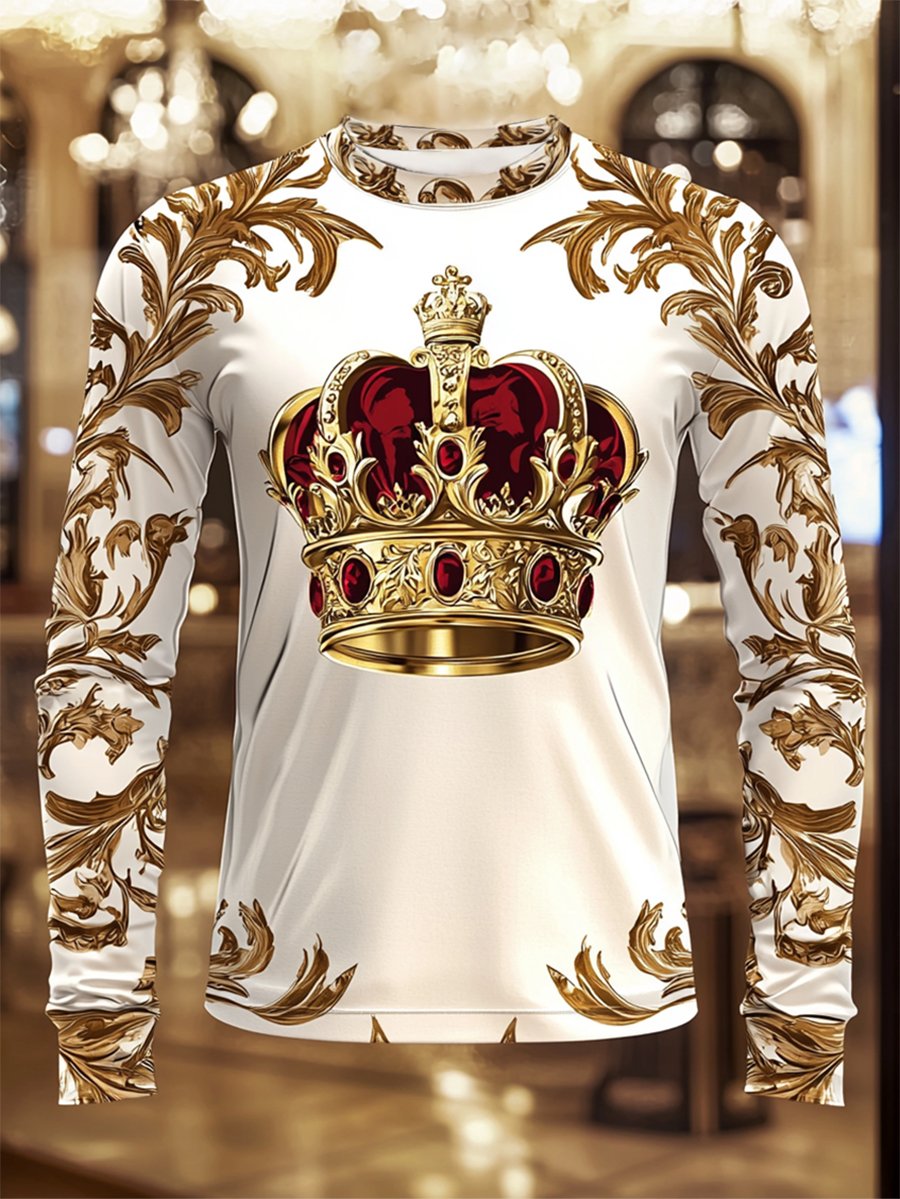 Men's Luxe Crown Print Long Sleeve T-Shirt