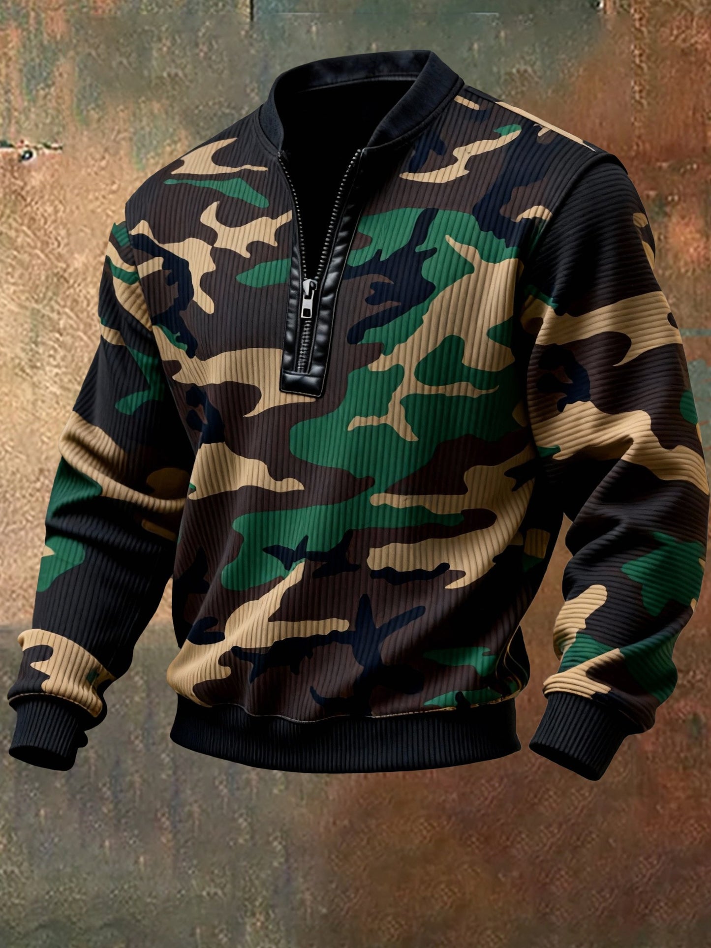 Men'S Casual Retro Contrast Color Half Zip Stand Collar Long Sleeve Sweatshirt