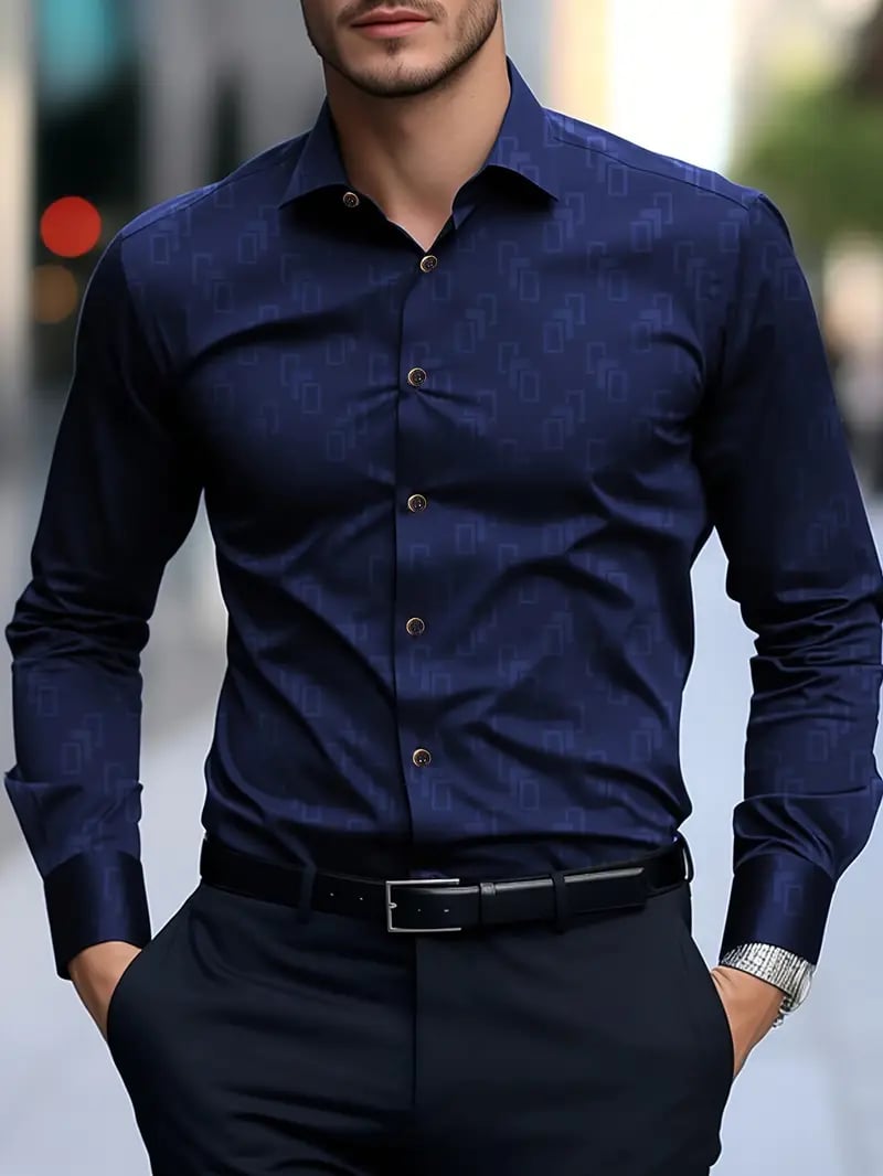 Men's Business Print Long Sleeve Shirt