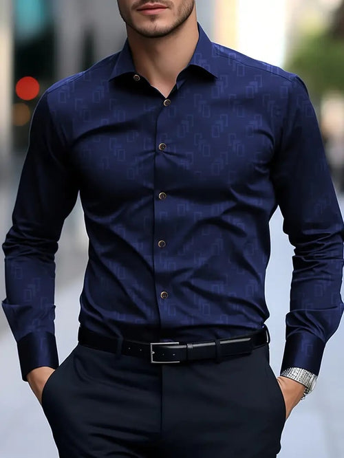 Men's Business Print Long Sleeve Shirt