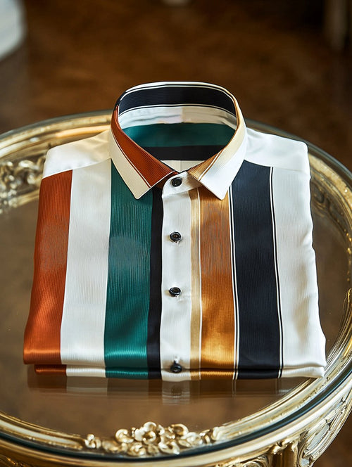 Men's Satin Luxury Business Charlie Sheen Striped Long Sleeve Shirt