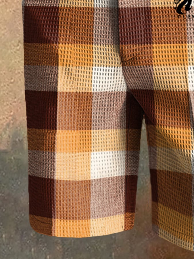 Men's Casual Plaid Waffle Pants