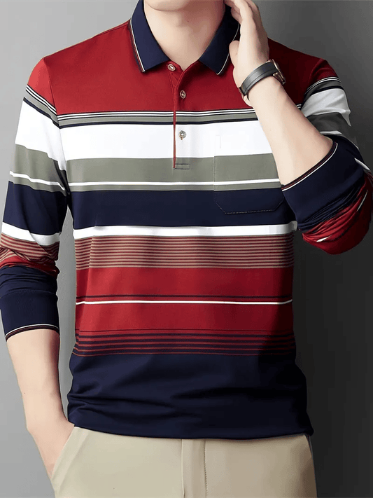 Men's Business Light Luxury Striped Print Lapel Polo Shirt