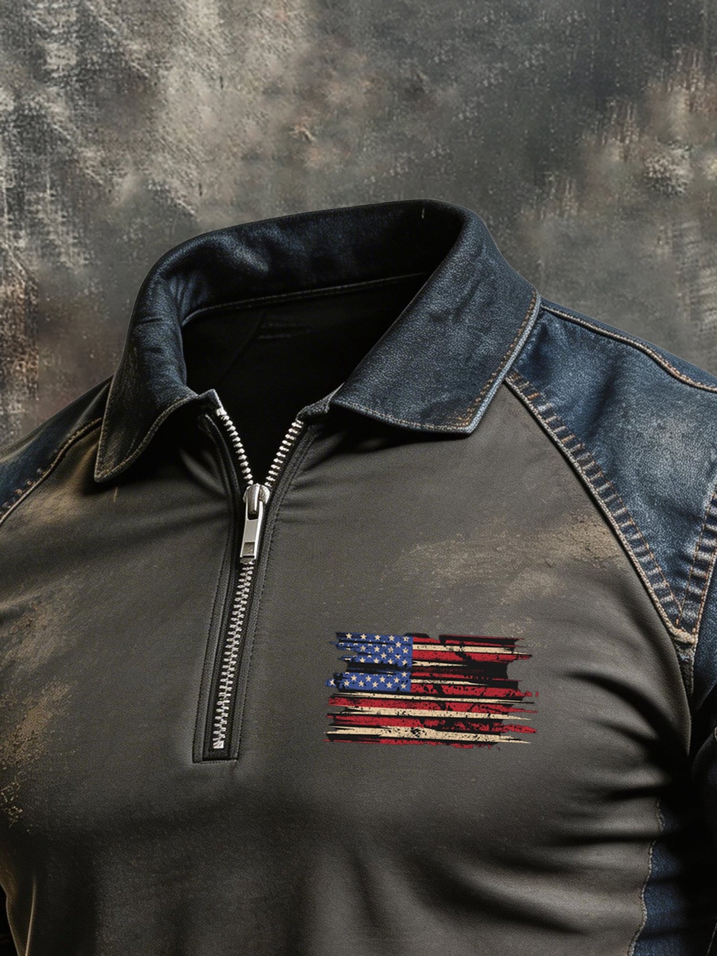 Men's Retro "Patriot" Color-Block Short-Sleeve Half-Zip Polo Shirt