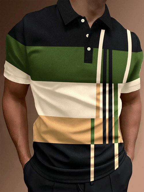 Men's Retro Contrast Design Button Short Sleeve Casual Polo Shirt