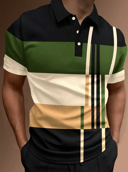 Men's Retro Contrast Design Button Short Sleeve Casual Polo Shirt