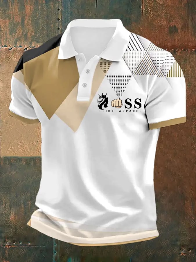 Men's Retro Letter Print Casual Polo Shirt