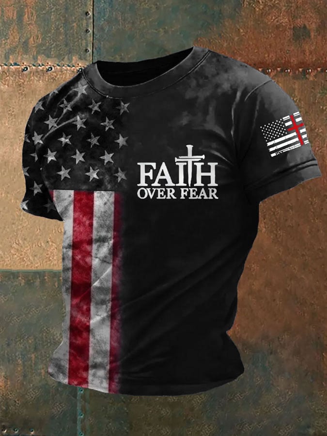 Men's Vintage Flag Faith Print T-Shirt
