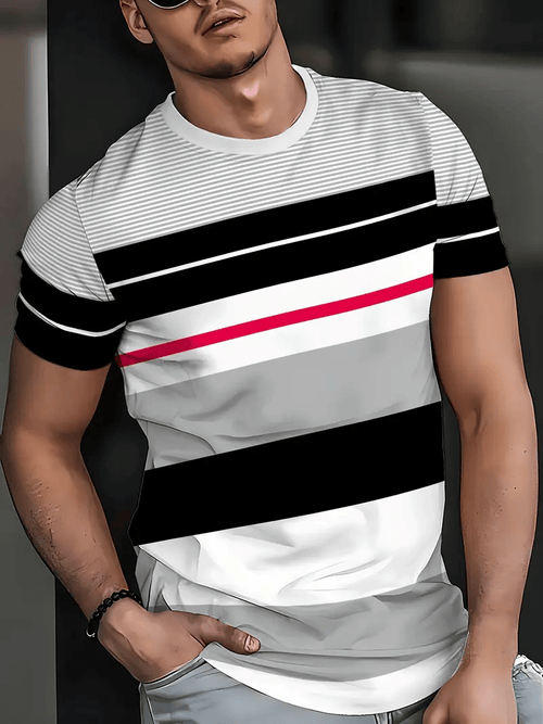 Men's Business Stripe Logo Print Short Sleeve T-Shirt