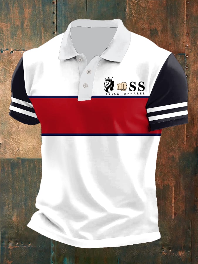 Men's retro business casual contrast color polo shirt