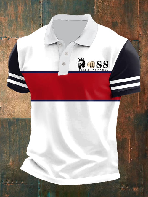 Men's retro business casual contrast color polo shirt