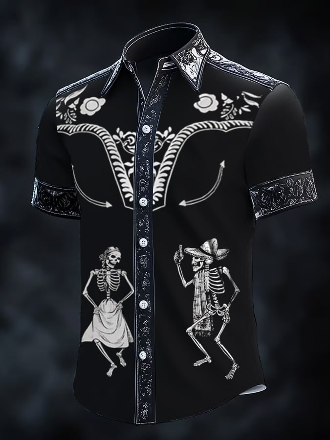 Men's Retro Western Print Short Sleeve Shirt