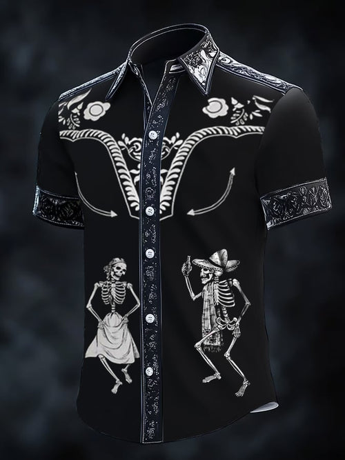 Men's Retro Western Print Short Sleeve Shirt
