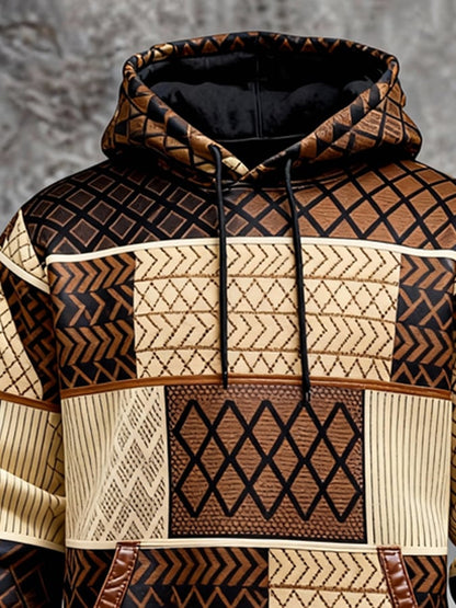 Men's Vintage Color-Block Hooded Sweatshirt