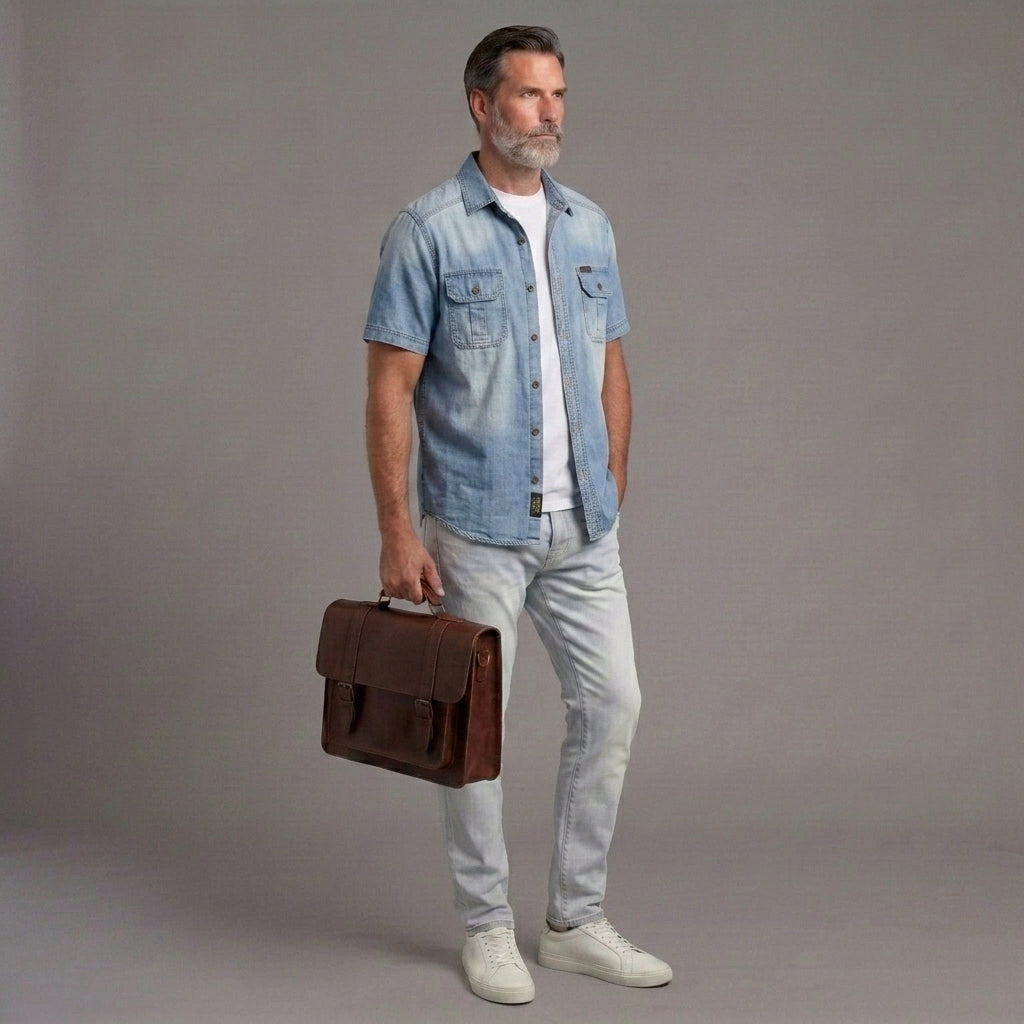 Men's Summer Short-Sleeve Denim Shirt