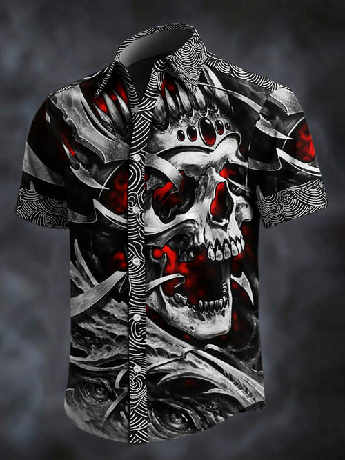 Men's Retro Skull Print Lapel Short Sleeve Shirt