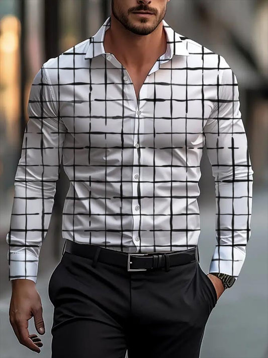 Men's Business Casual Striped Long Sleeve Shirt