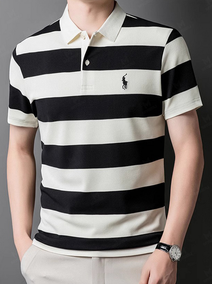 Men's Fashion Business Style Letter Printed Waffle Casual Short Sleeve POLO Shirt