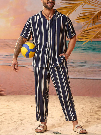Men's Hawaiian Print Short Sleeve Shirt Walking Set 3 Colors 415