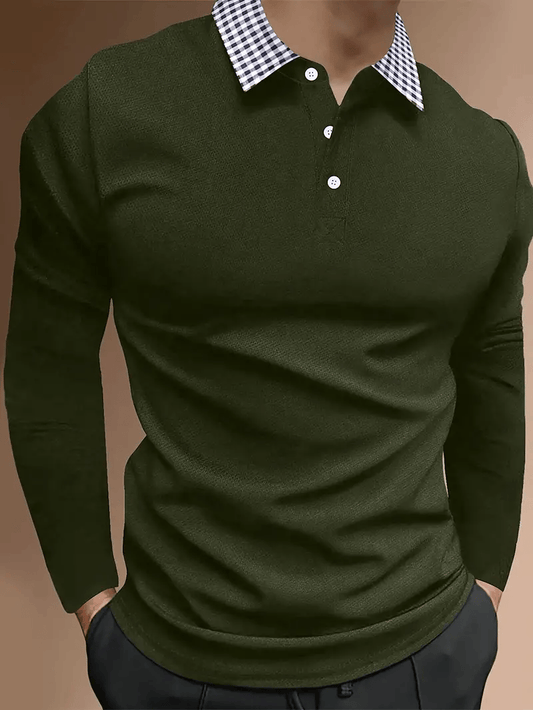 Men's Business Casual Striped Long-Sleeved Polo Shirt