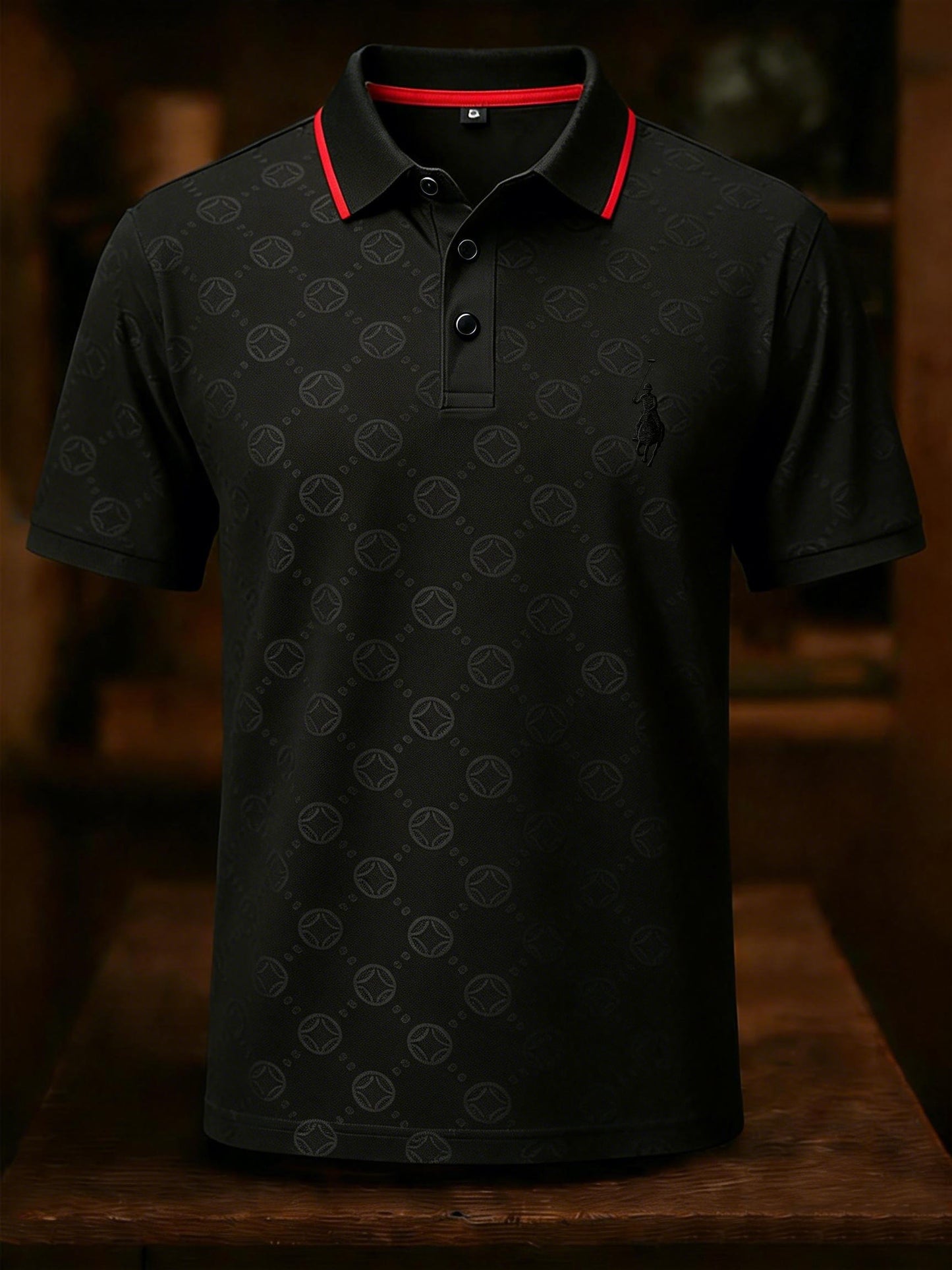 Men's Business Style Print Short Sleeved Polo Shirt
