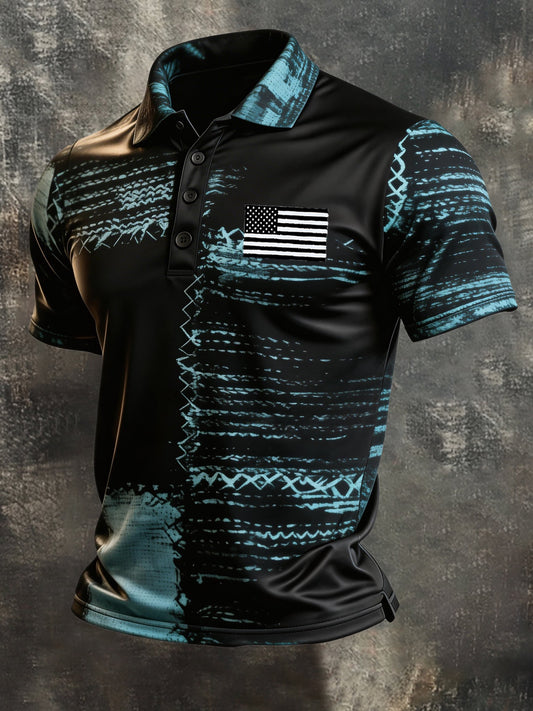 Men's Retro Patriotic Color-Block Short-Sleeve Polo Shirt