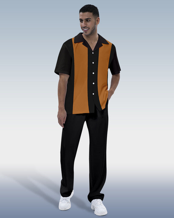 Rianmond Men's Colorblock Short Sleeve Shirt Walking Set 314