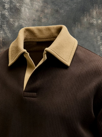 Men's Vintage Color-Block Polo Collar Sweatshirt