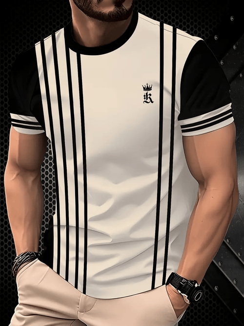 Men's Business Stripe Logo Print Short Sleeve T-Shirt