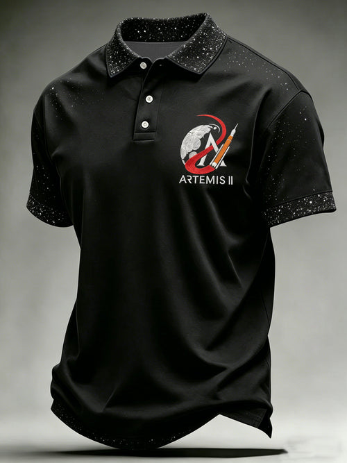 Men's Spaceflight Print Casual Polo Shirt