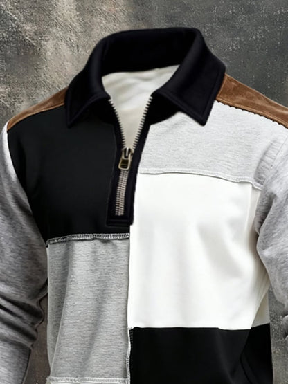 Men'S Vintage Style Color-Block Long-Sleeved Sweatshirt