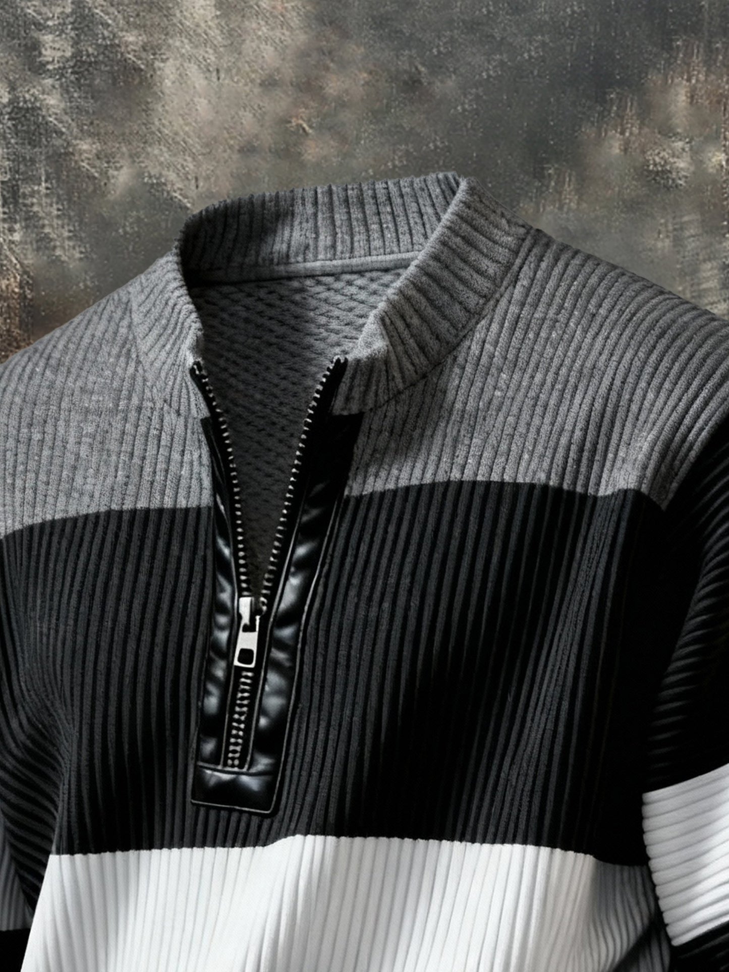 Men'S Casual Retro Contrast Color Half Zip Stand Collar Long Sleeve Sweatshirt