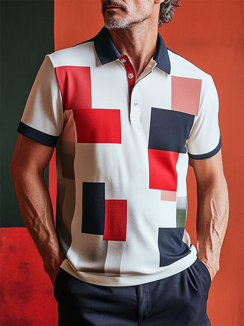 Men's Business Bauhaus Button-Down Short Sleeve Polo Shirt