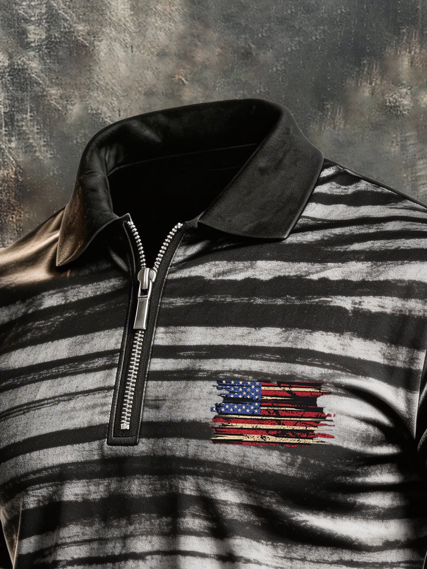 Men's Retro "Patriot" Color-Block Short-Sleeve Half-Zip Polo Shirt