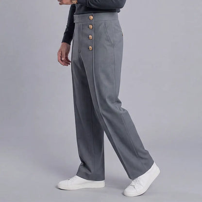 Men's Loose-Fit, High-Waisted, Wide-Leg, Single-Breasted Dress Pants