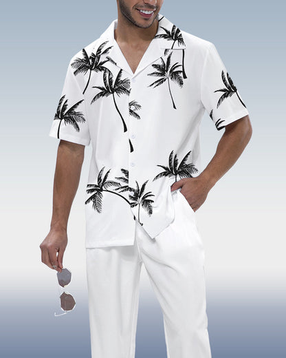 Rianmond Men's Hawaiian Print Short Sleeve Shirt Walking Set 3 Colors 414
