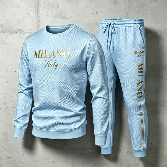 Men's Blue Crew-Neck Long-Sleeve Shirt and Long Pants Set