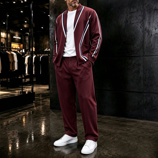Men's Checkered Cardigan and Pants Two-Piece Set