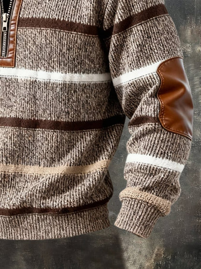 Men'S Casual Retro Contrast Color Half Zip Stand Collar Long Sleeve Sweatshirt