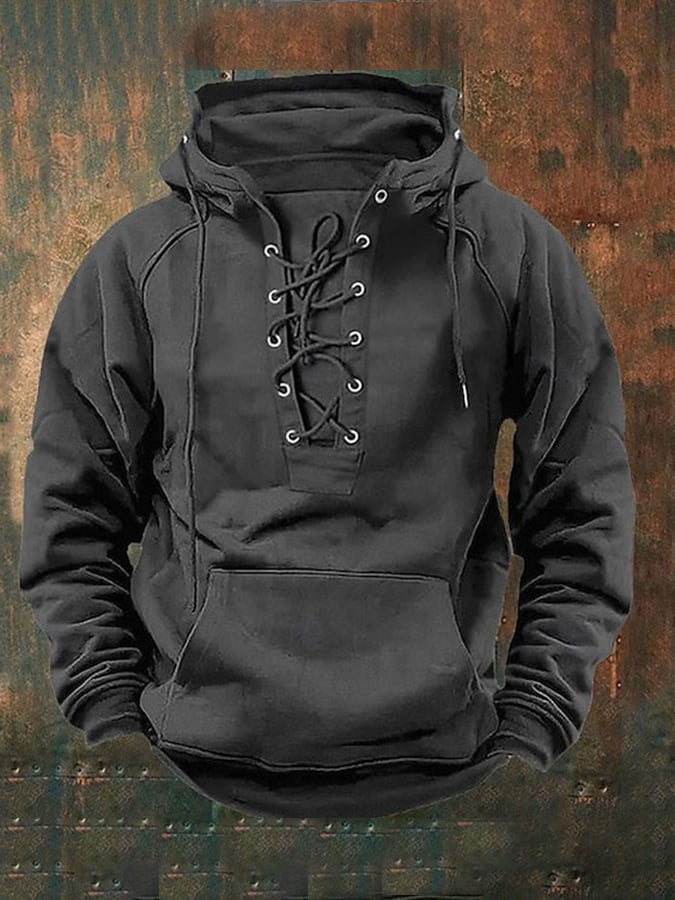 Men's Western Style Drawstring Raglan Hooded Sweatshirt
