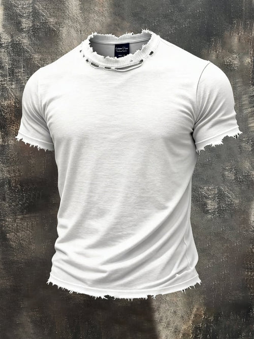 Men's Fashion Ripped Crew Neck Short-Sleeve T-Shirt
