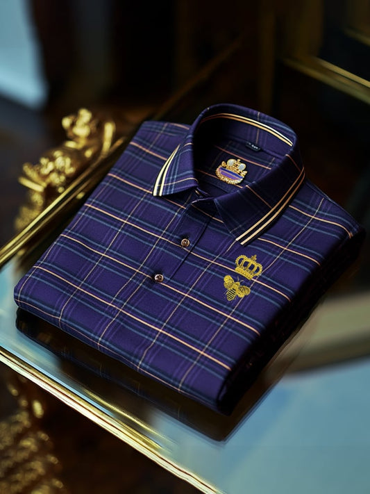 Men's Classic Business Check Button Short Sleeve Polo Shirt