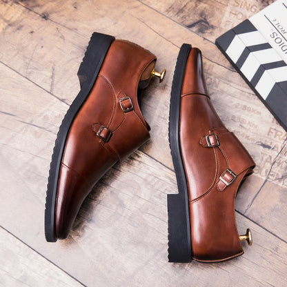 Business Casual British Double Buckle Leather Shoes