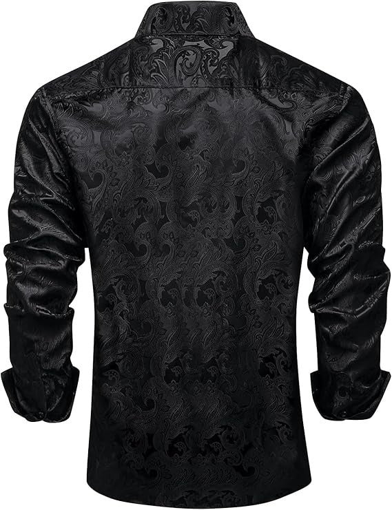Men's Silk Paisley Dress Shirts,Black Paisley