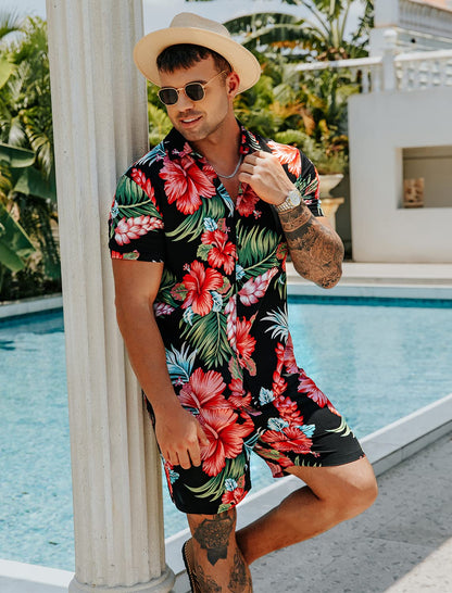 Casual Men's Apricot Vacation Style Shirt & Shorts Set