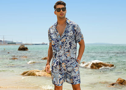 Casual Men's Apricot Vacation Style Shirt & Shorts Set