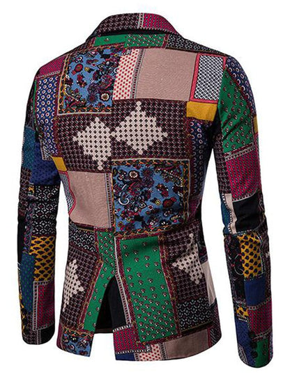 Men'S Lapel Ethnic Print Long Sleeve Thin Blazer